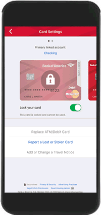 Lock or unlock debit card image